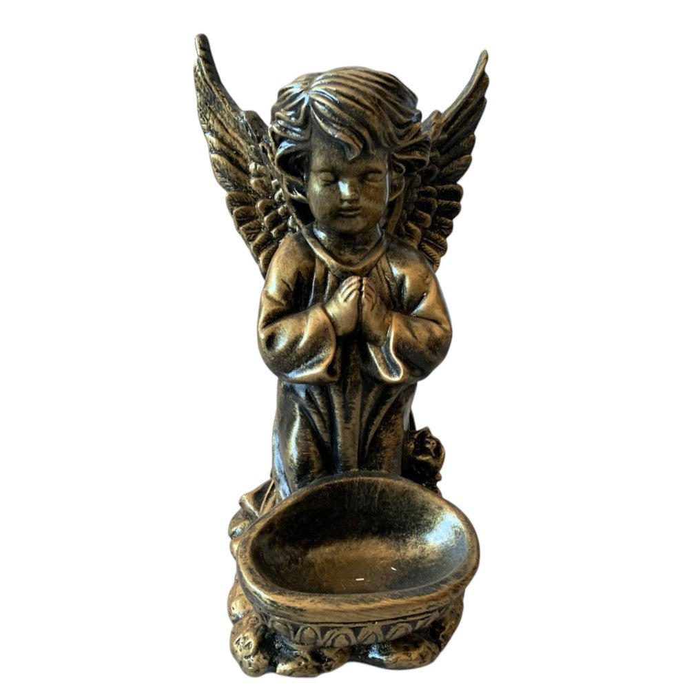 Decoratiune Ingeras, lucrata manual din ceramica cu suport de lumanare ,33 cm, Bronz