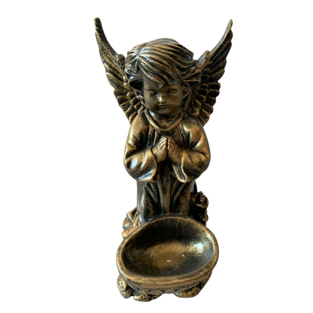 Decoratiune Ingeras, lucrata manual din ceramica cu suport de lumanare ,33 cm, Bronz