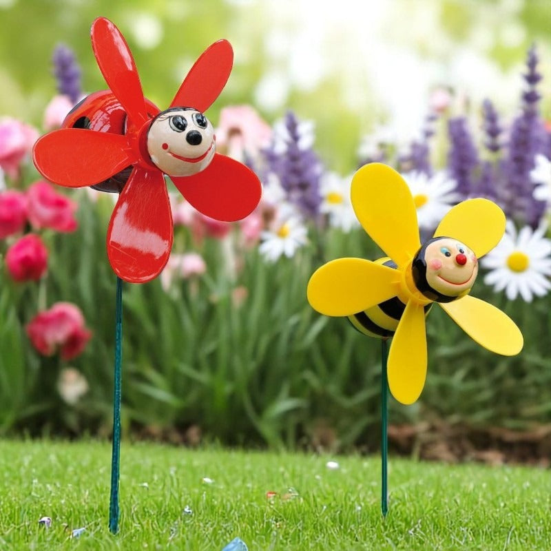 Set de 2 Moristi de Vant ,Decor Gradina ,Albnina si Buburuza ,11 x 12 cm