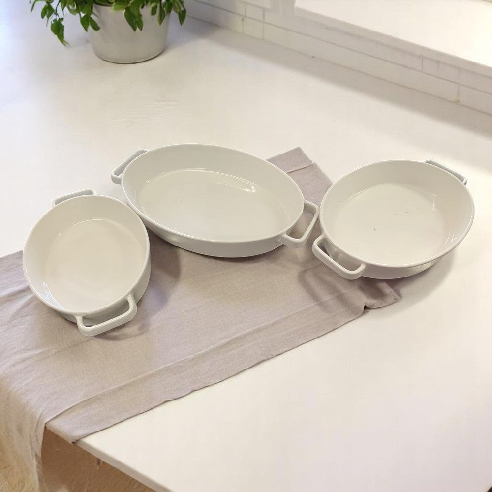 Set 3 tavi Ovale Ceramica pentru cuptor, Alb