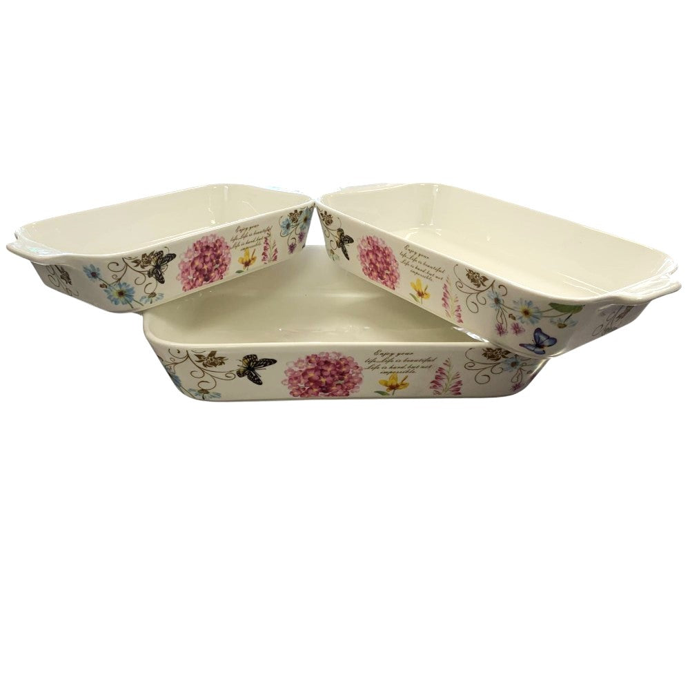 Set 3 Tavi ceramica cu manere, Model Floral