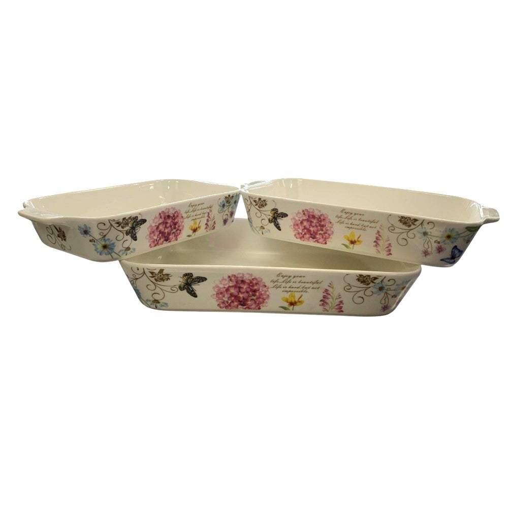 Set 3 Tavi ceramica cu manere, Model Floral