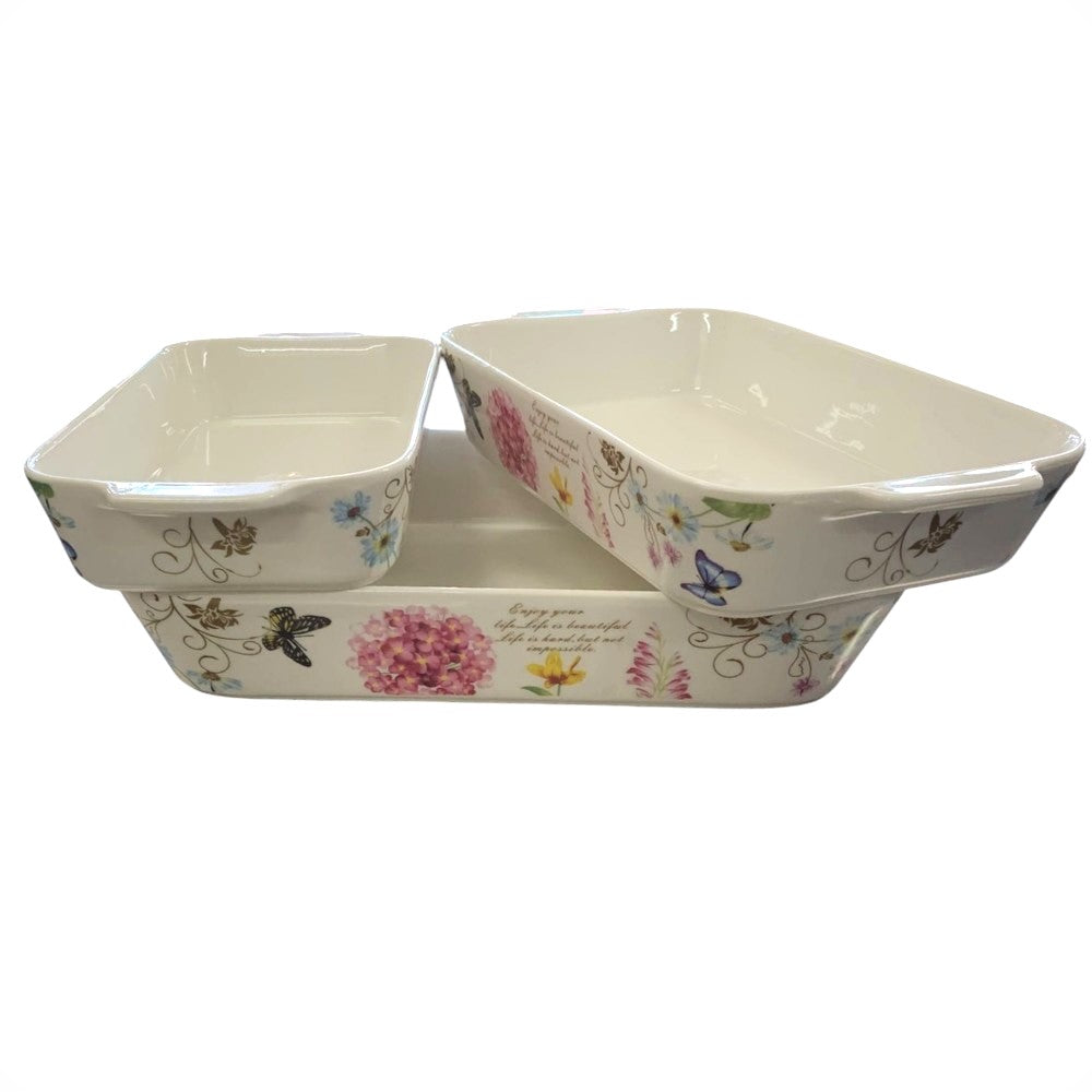 Set 3 Tavi ceramica cu manere, Model Floral