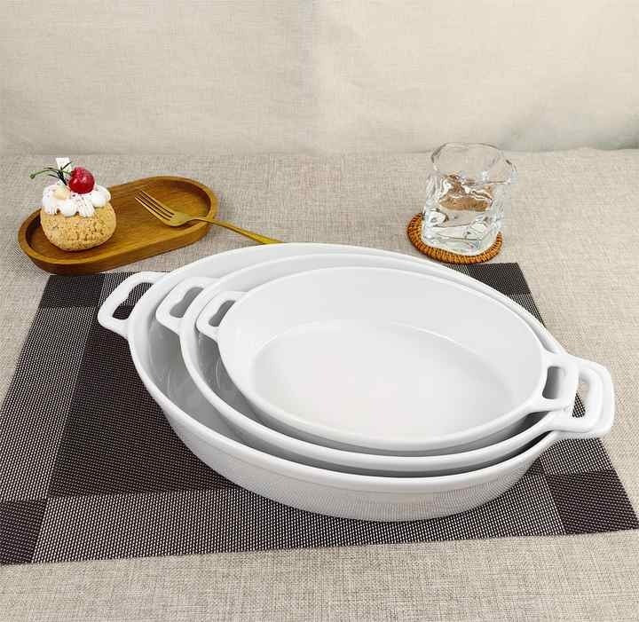 Set 3 tavi Ovale Ceramica pentru cuptor, Alb