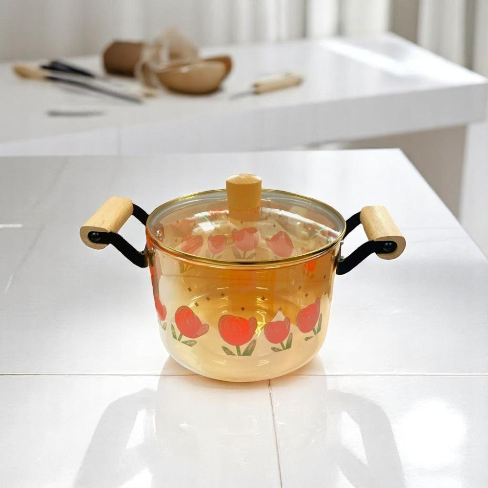 Oala din Sticla Transparenta cu capac,Pictata fumurie , 5.5 L