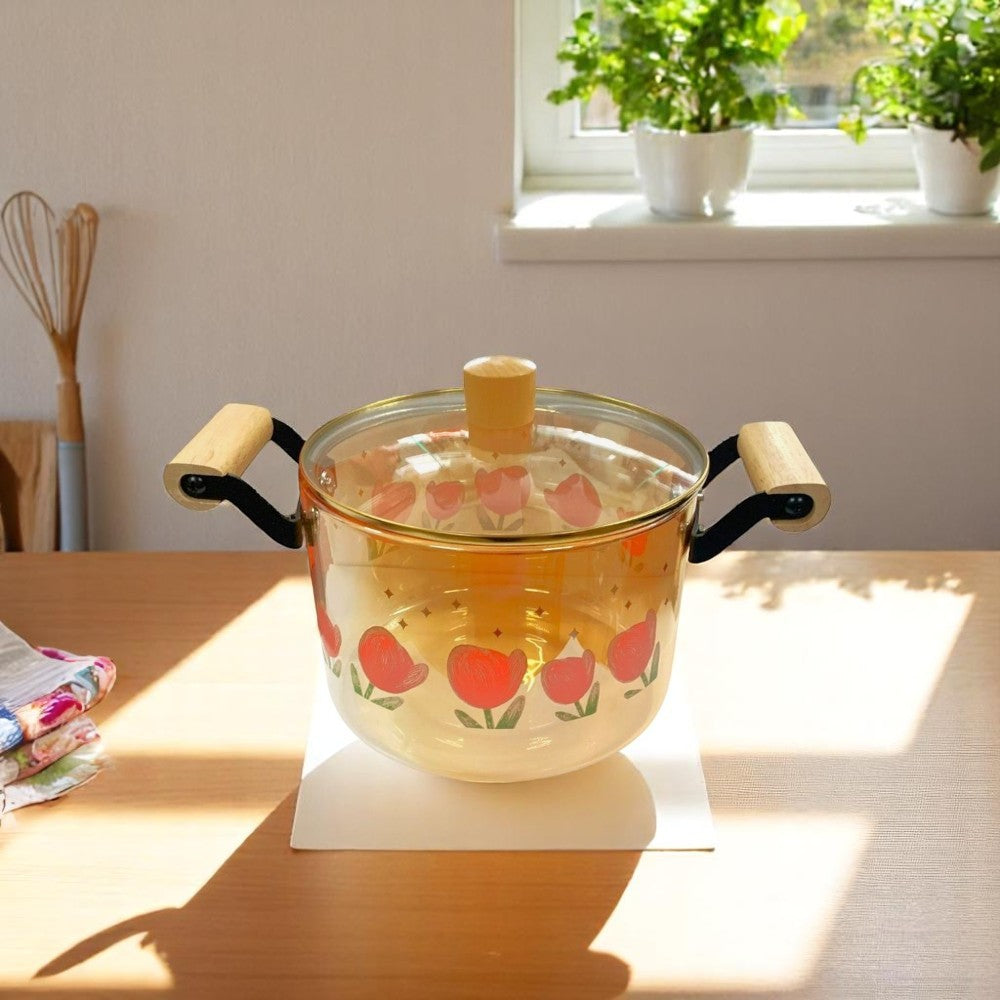 Oala din Sticla Transparenta cu capac,Pictata fumurie , 5.5 L