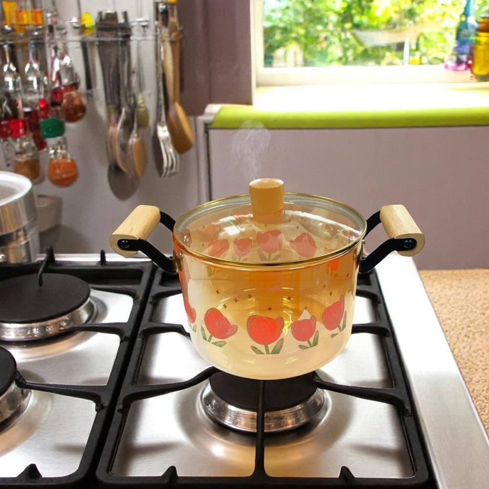 Oala din Sticla Transparenta cu capac,Pictata fumurie , 5.5 L