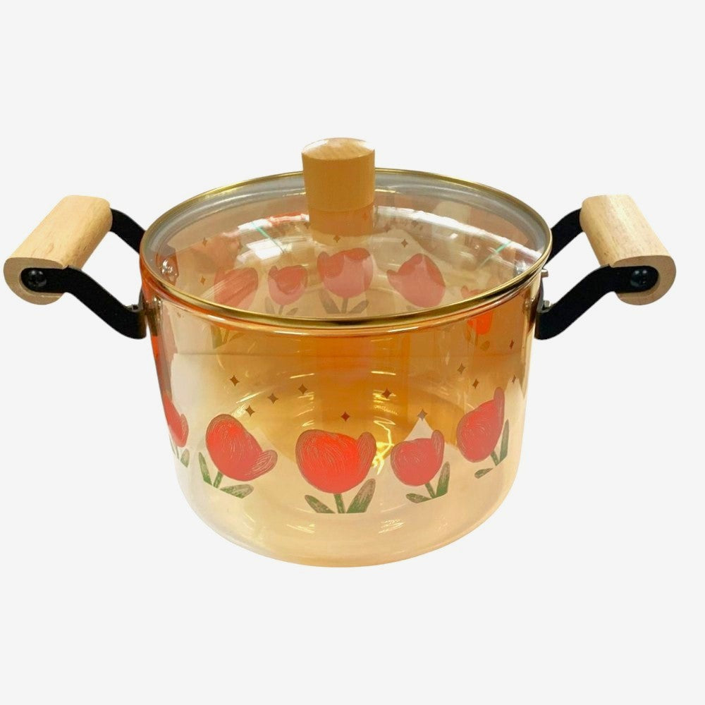 Oala din Sticla Transparenta cu capac,Pictata fumurie , 5.5 L