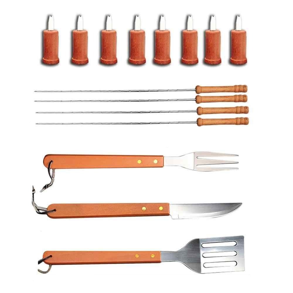 Geanta cu 18 Accesorii multifunctionale pentru gratar cu maner din memn 43x30x7.5 cm