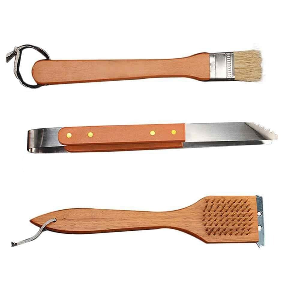 Geanta cu 18 Accesorii multifunctionale pentru gratar cu maner din memn 43x30x7.5 cm