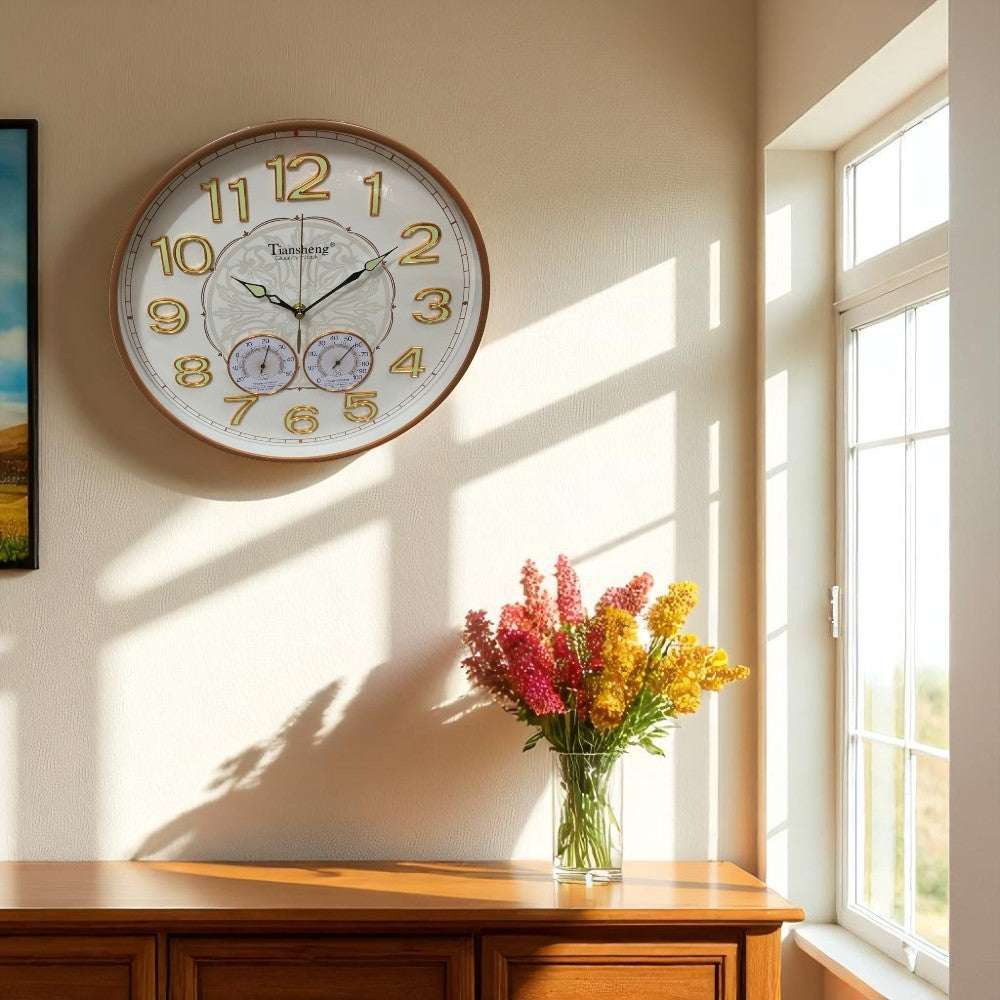 Ceas de perete Fosforescent cu indicator de Umiditate si Temperatura ,plastic , 35 cm