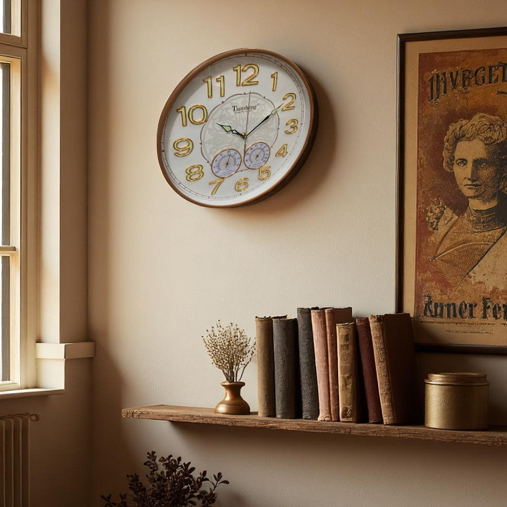 Ceas de perete Fosforescent cu indicator de Umiditate si Temperatura ,plastic , 35 cm