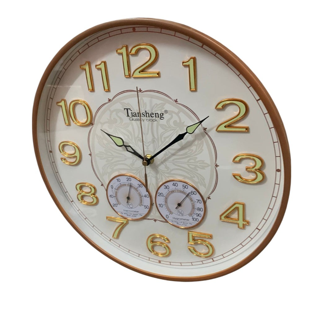 Ceas de perete Fosforescent cu indicator de Umiditate si Temperatura ,plastic , 35 cm