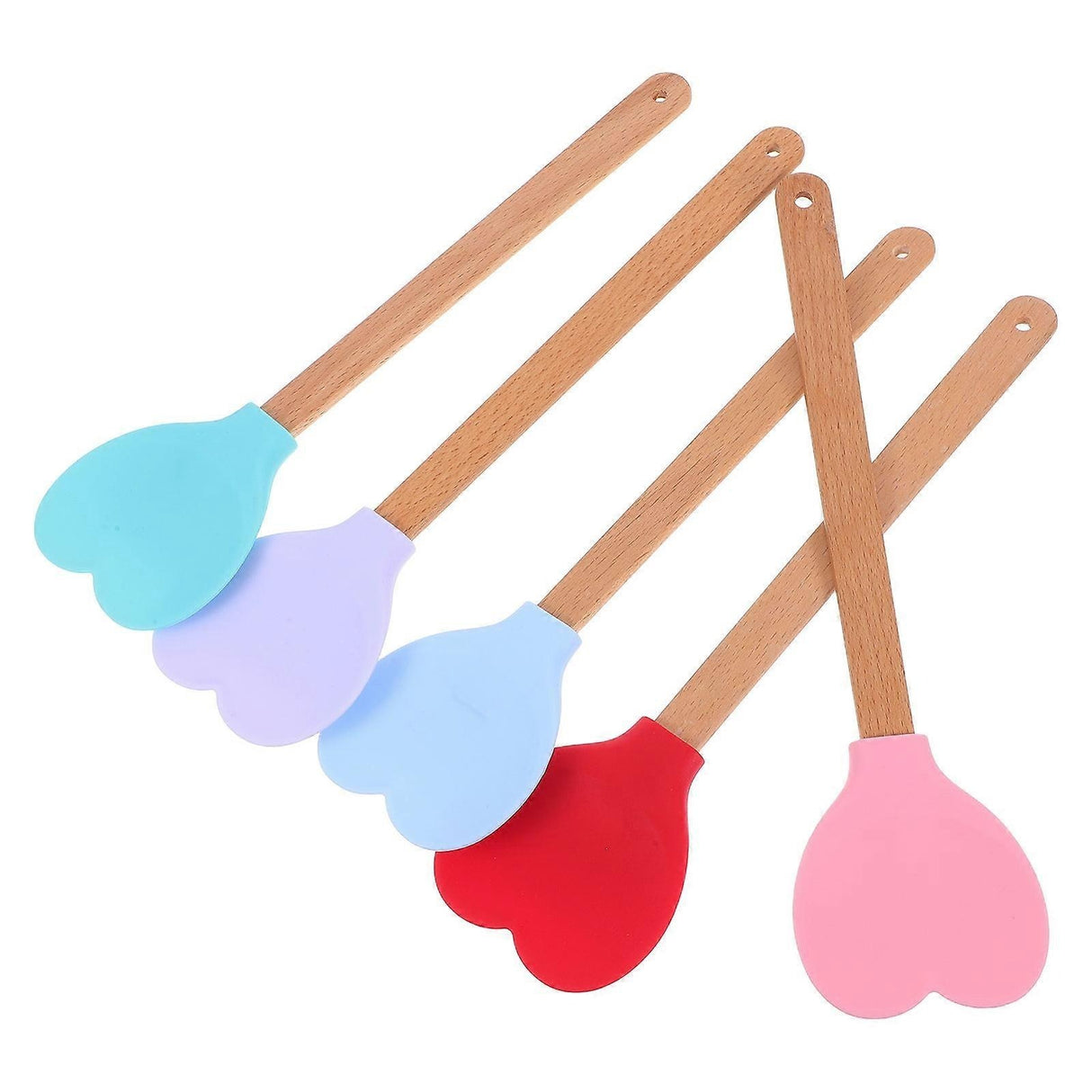 Spatula silicon in forma de inima cu maner lemn, 28 cm