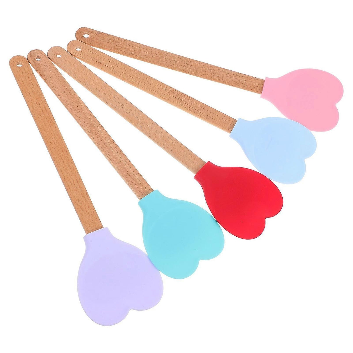 Spatula silicon in forma de inima cu maner lemn, 28 cm