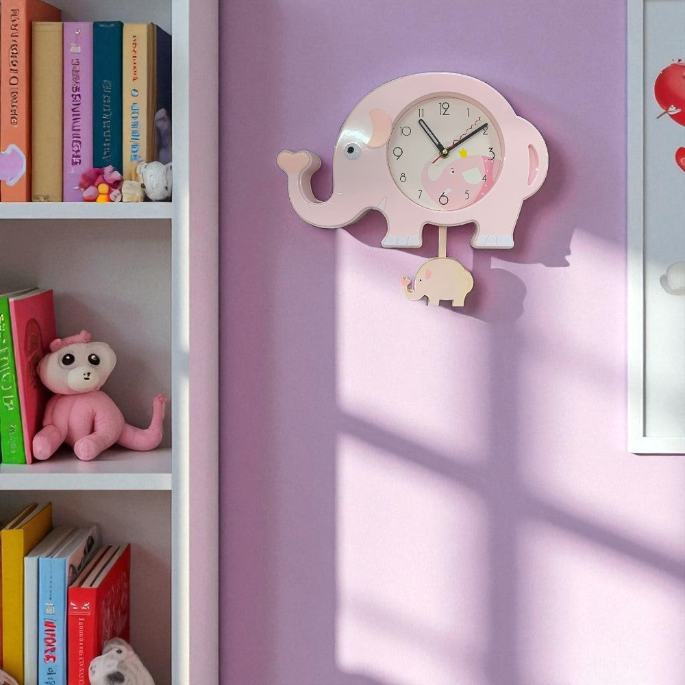 Ceas de perete copii ,model Elefant cu Pendul, plastic , 34x30x5 cm