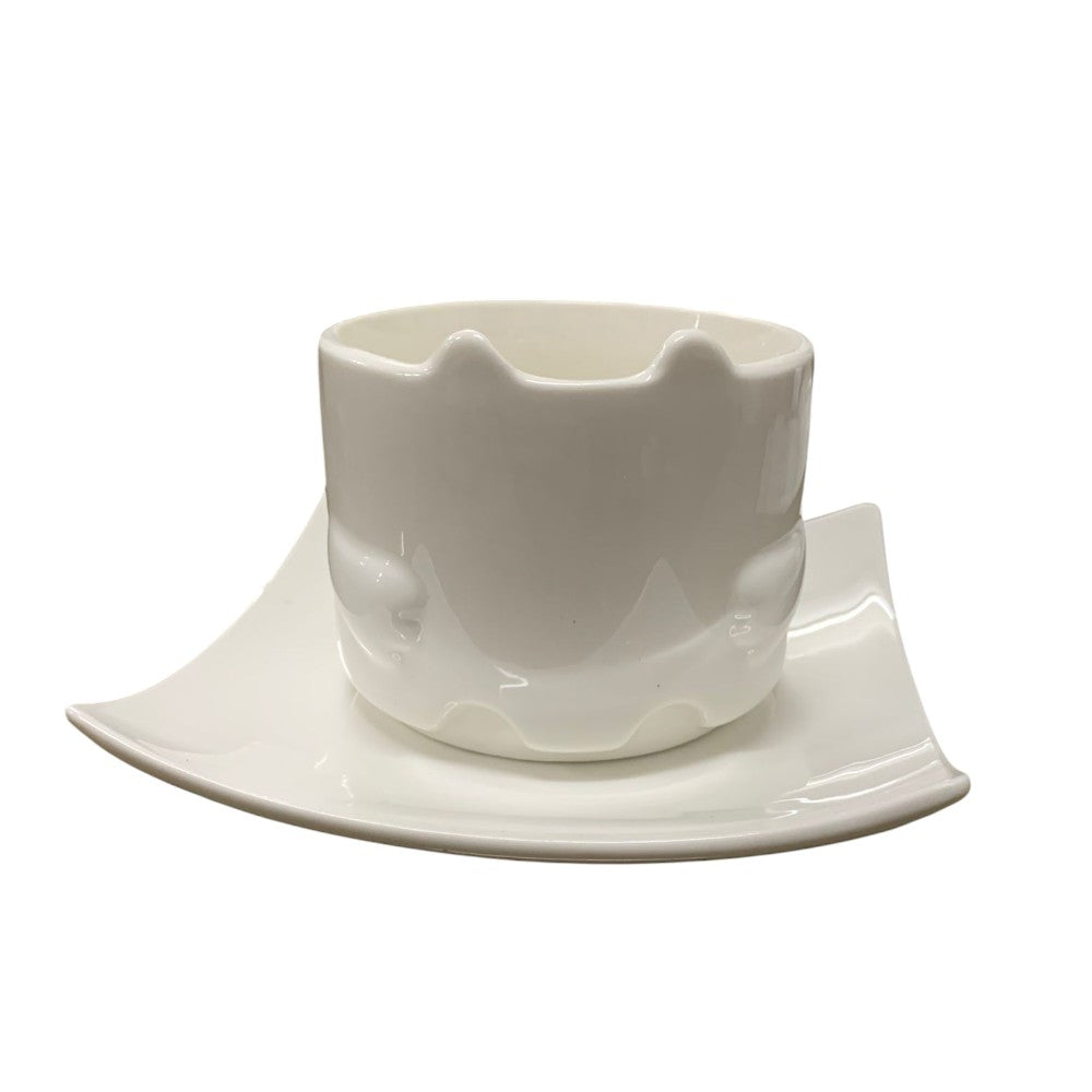 Set 6 cesti cu farfurioare , model 3D pisica , Portelan , 200 ml