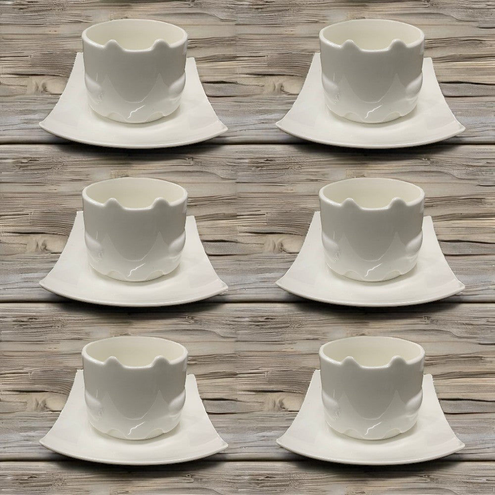 Set 6 cesti cu farfurioare , model 3D pisica , Portelan , 200 ml