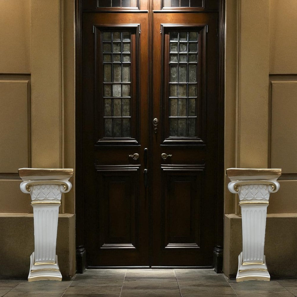 Coloana Greceasca, ceramica dura , 60 cm ,alb-auriu/ negru- aramiu