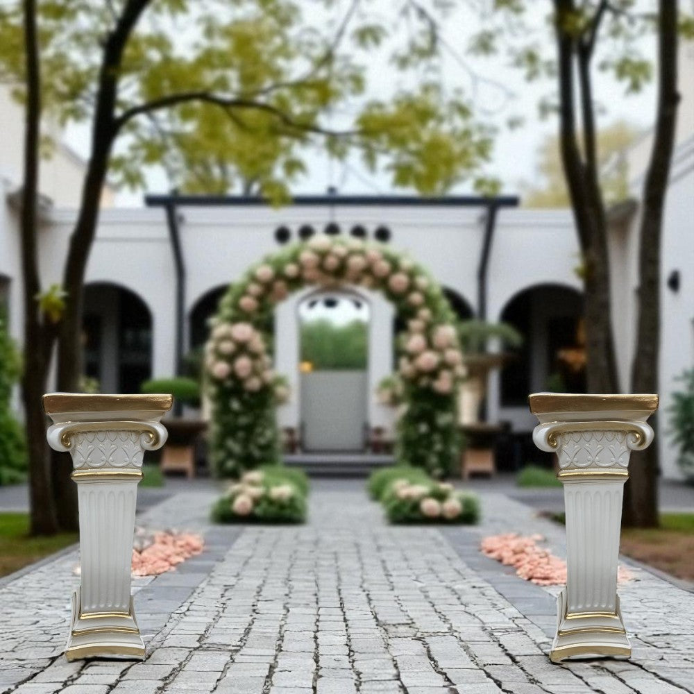 Coloana Greceasca, ceramica dura , 60 cm ,alb-auriu/ negru- aramiu