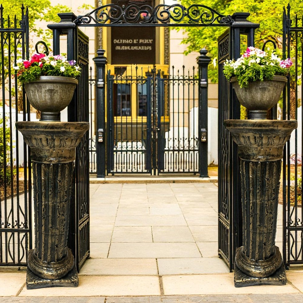 Coloana Greceasca, ceramica dura , 60 cm ,alb-auriu/ negru- aramiu