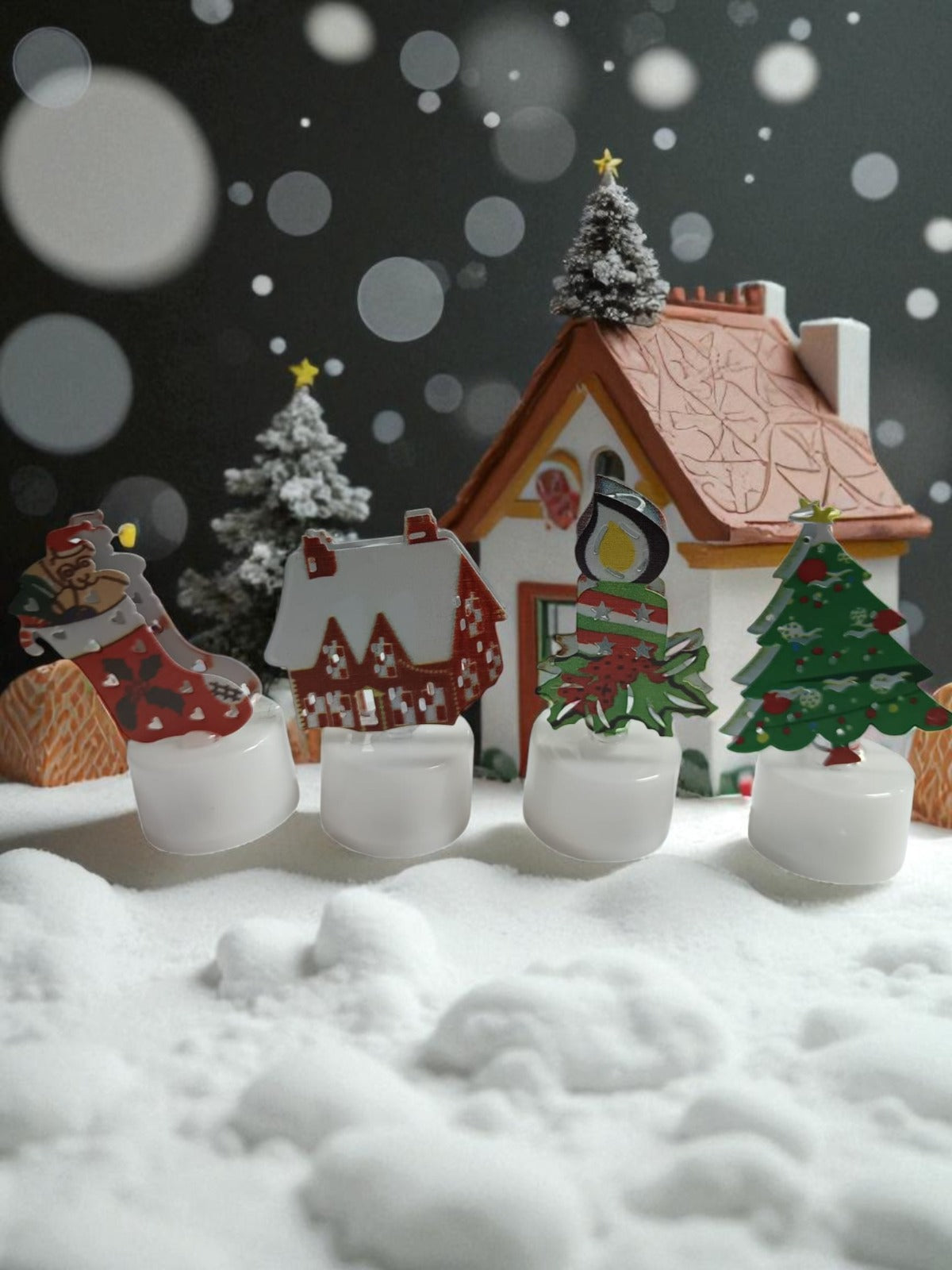 Set 4 Decoratiuni luminoase de Craciun, 8 cm,diverse modele