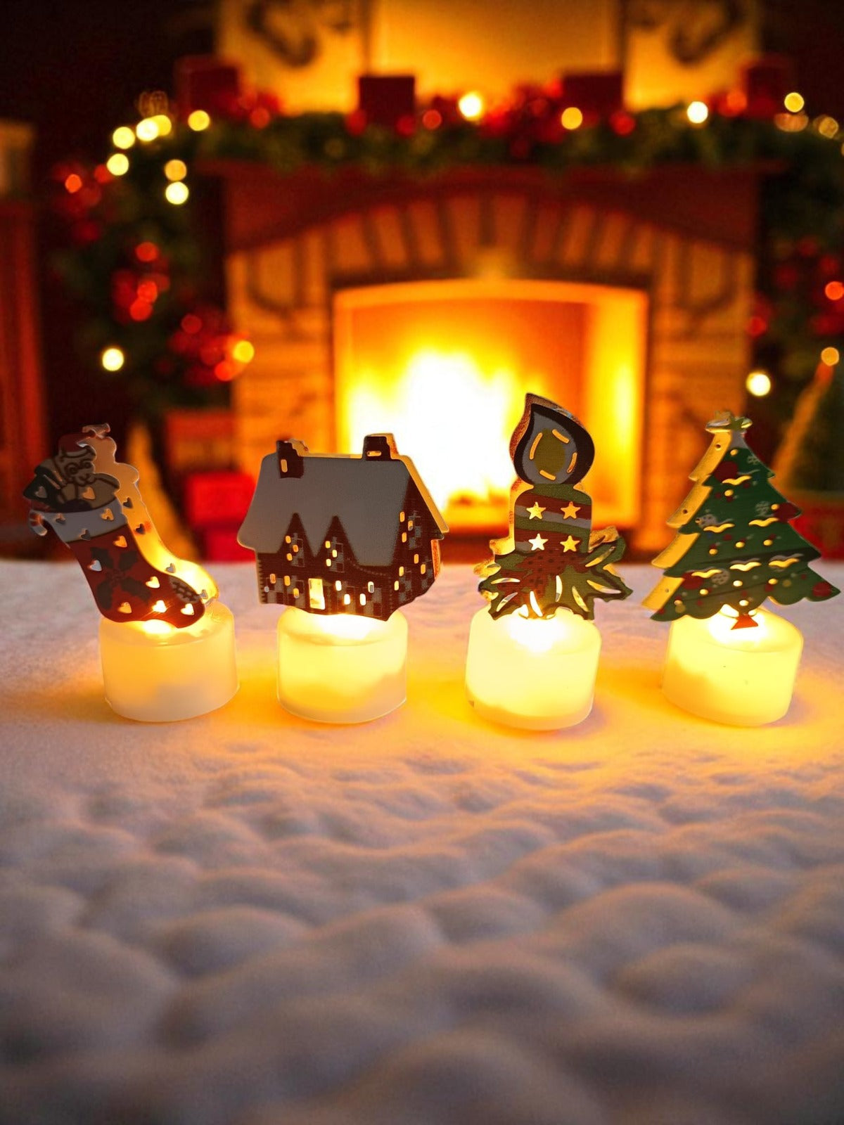 Set 4 Decoratiuni luminoase de Craciun, 8 cm,diverse modele