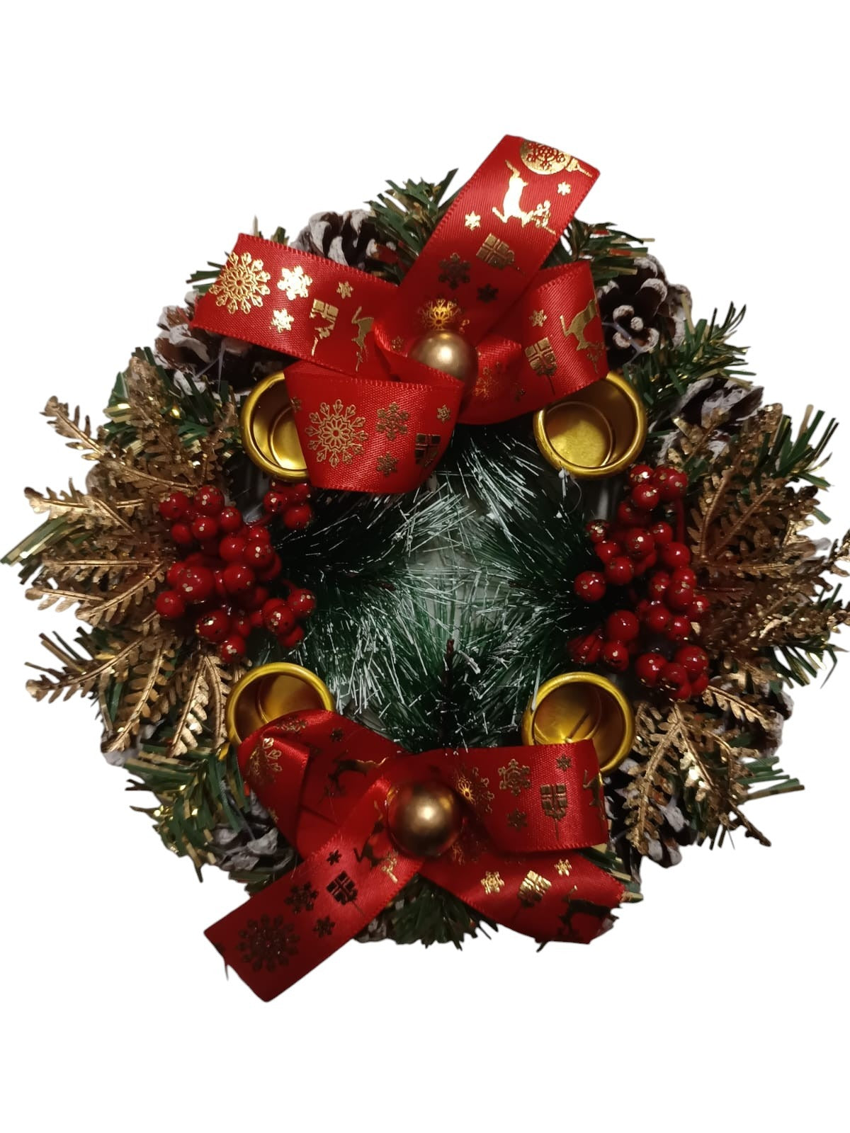 Aranjament pentru Masa de Craciun, Model Merisor, Funda Aurie, 19 cm