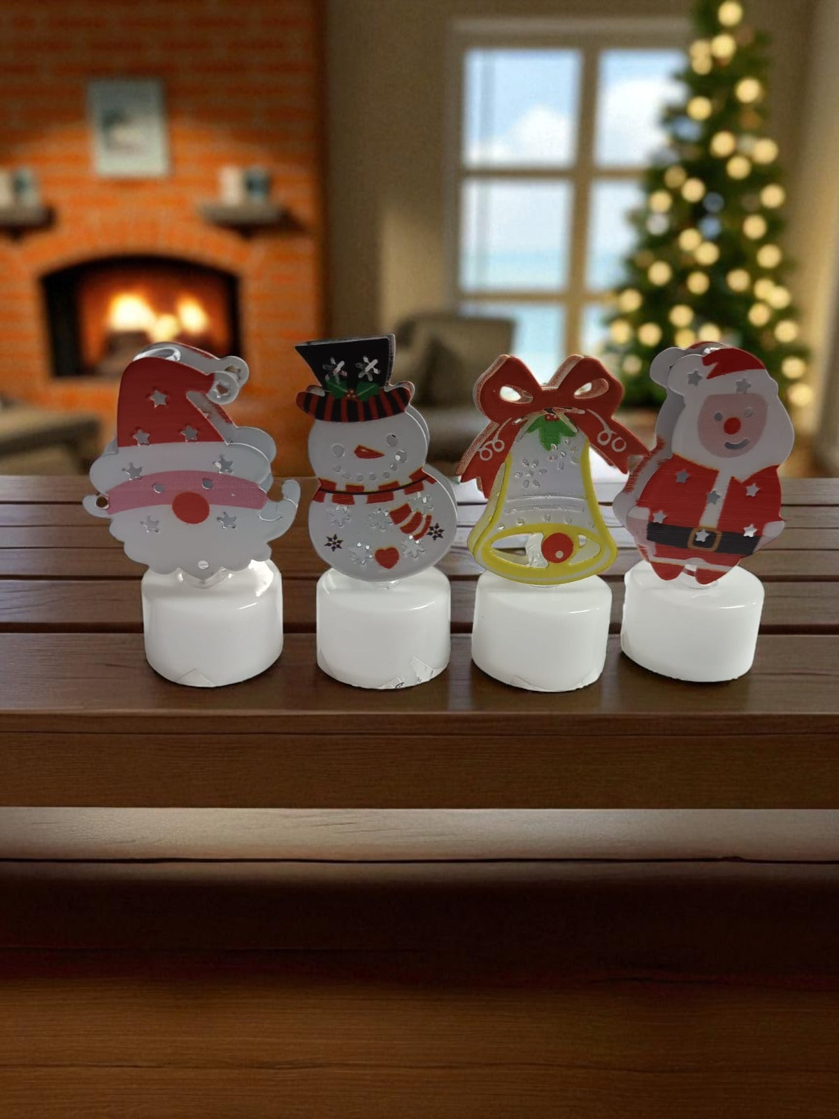 Set 4 Decoratiuni luminoase de Craciun, 8 cm,diverse modele