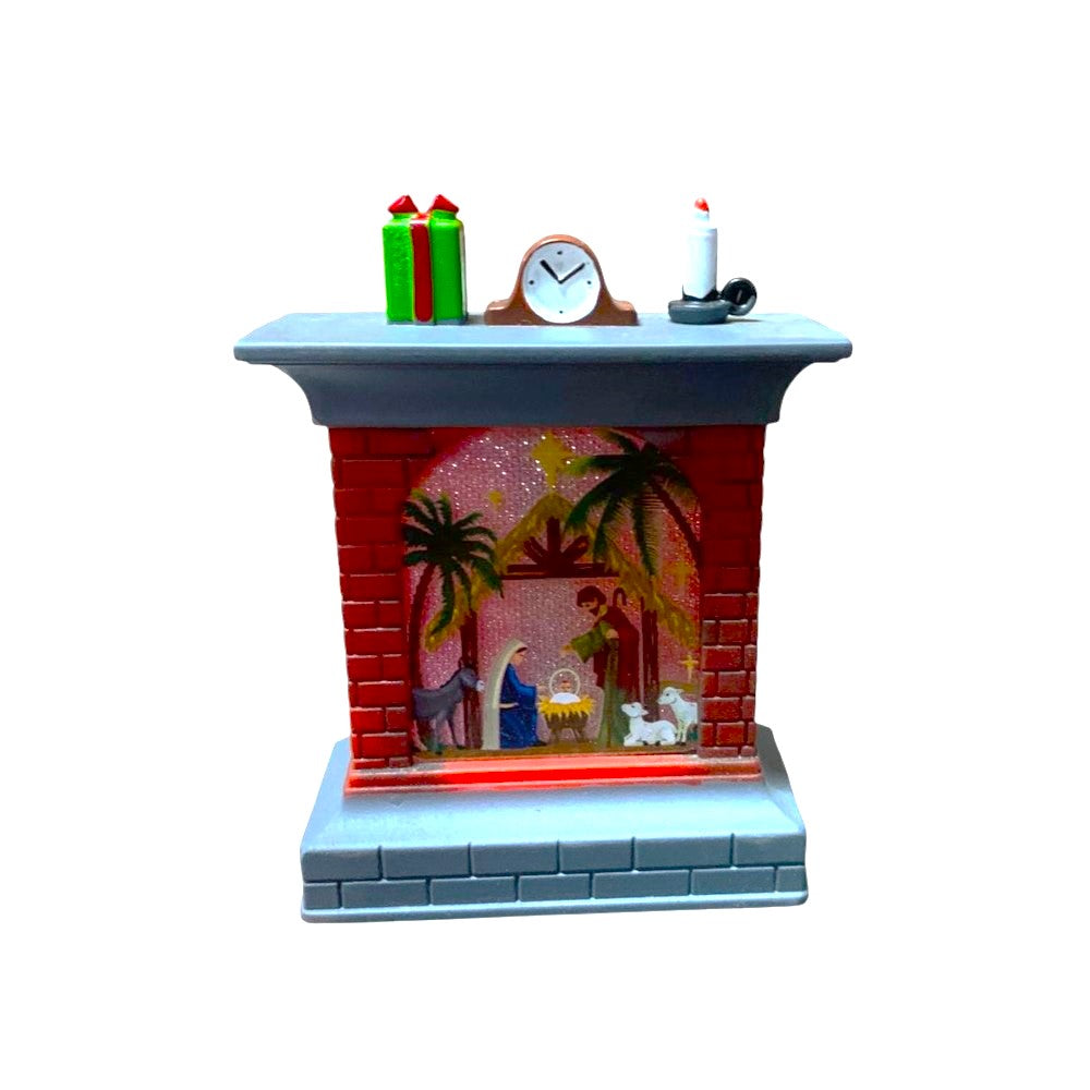 Ornament de Craciun, mini semineu cu led colorat , 11 cm