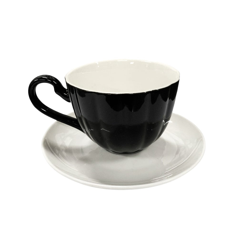 Set de 6 cesti + 6 farfurioare,opal, 200 ml, model alb si negru