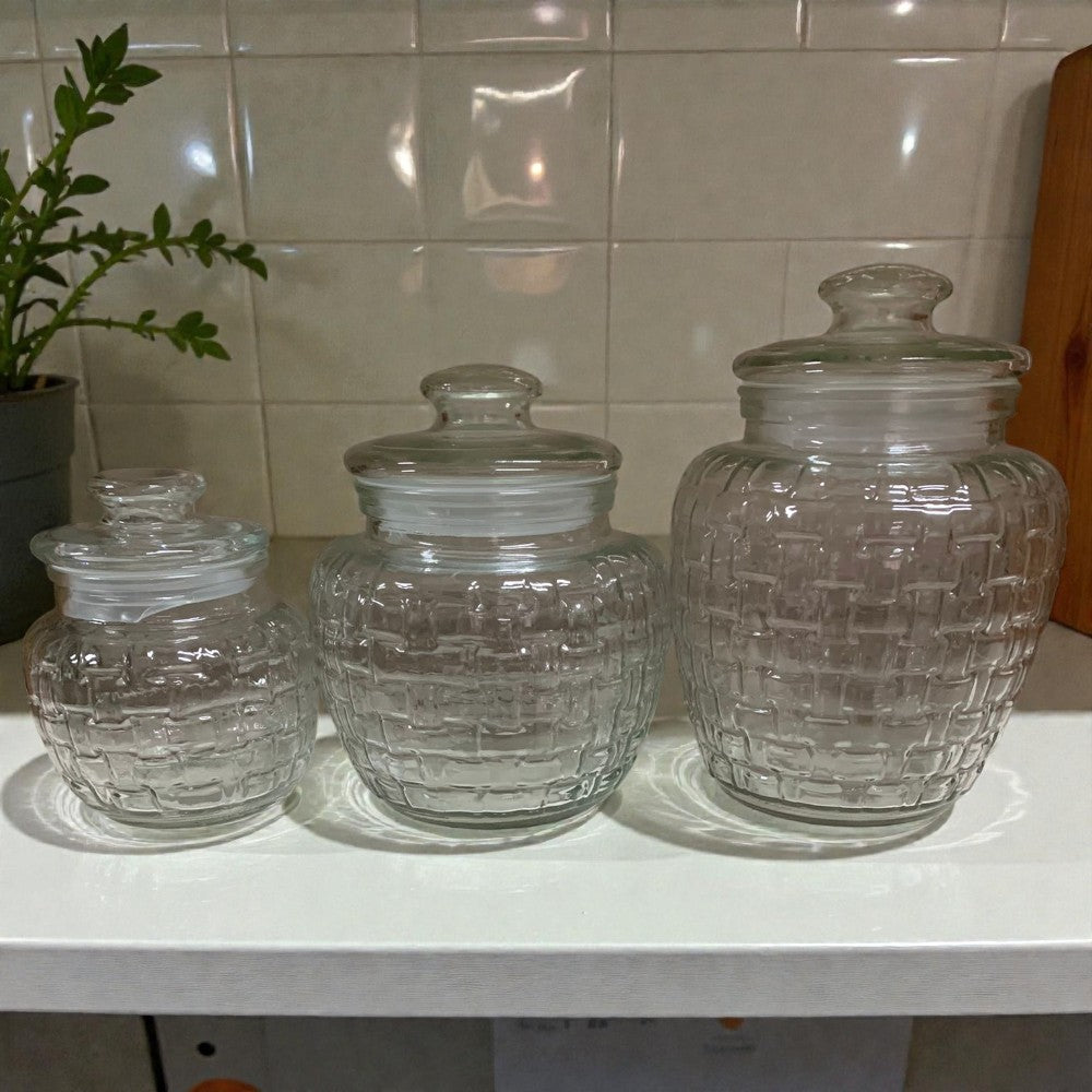 Set 3 Borcane Condimente cu capac, sticla, 700/1050/2050ML