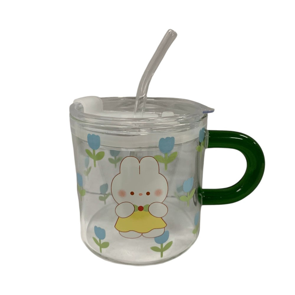 Cana cu maner si pai din sticla,Gradata , Inchidere Ermetica , 600 ml