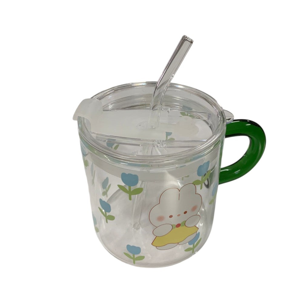 Cana cu maner si pai din sticla,Gradata , Inchidere Ermetica , 600 ml