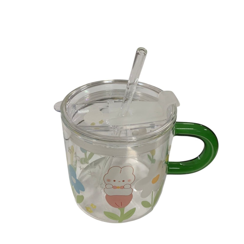 Cana cu maner si pai din sticla,Gradata , Inchidere Ermetica , 600 ml