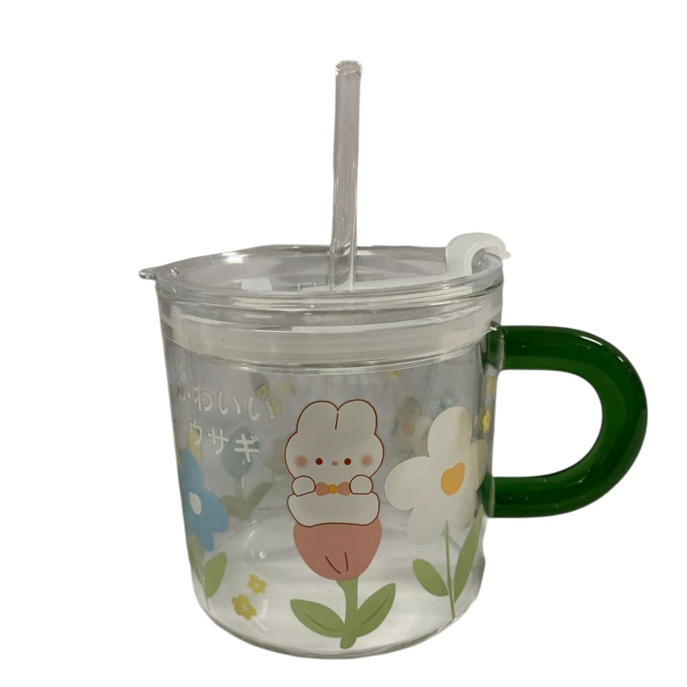 Cana cu maner si pai din sticla,Gradata , Inchidere Ermetica , 600 ml