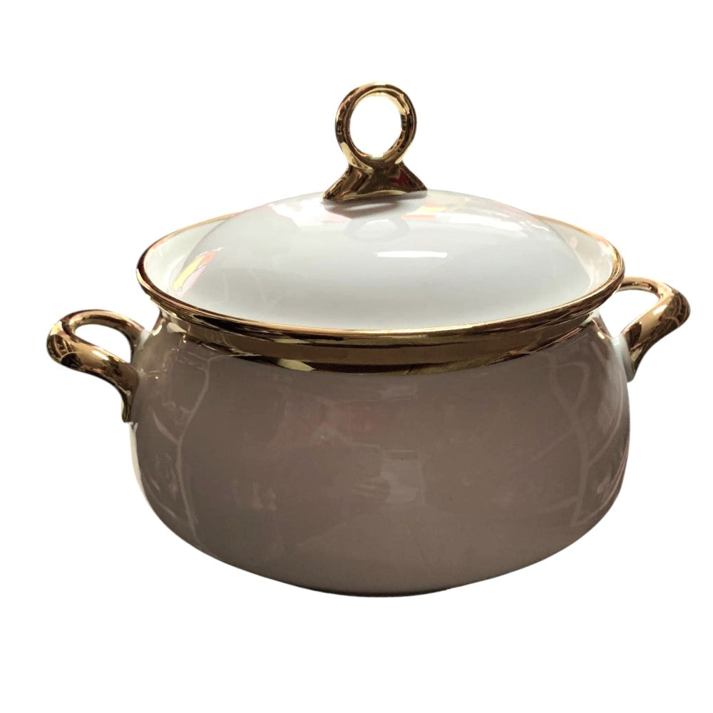 Supiera ceramica cu manere si capac,margine aurie,19*10.5CM