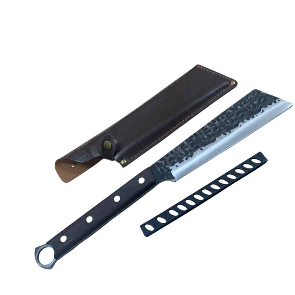 Maceta otel,maner lung din lemn,Husa piele,44 cm - lama 24 cm