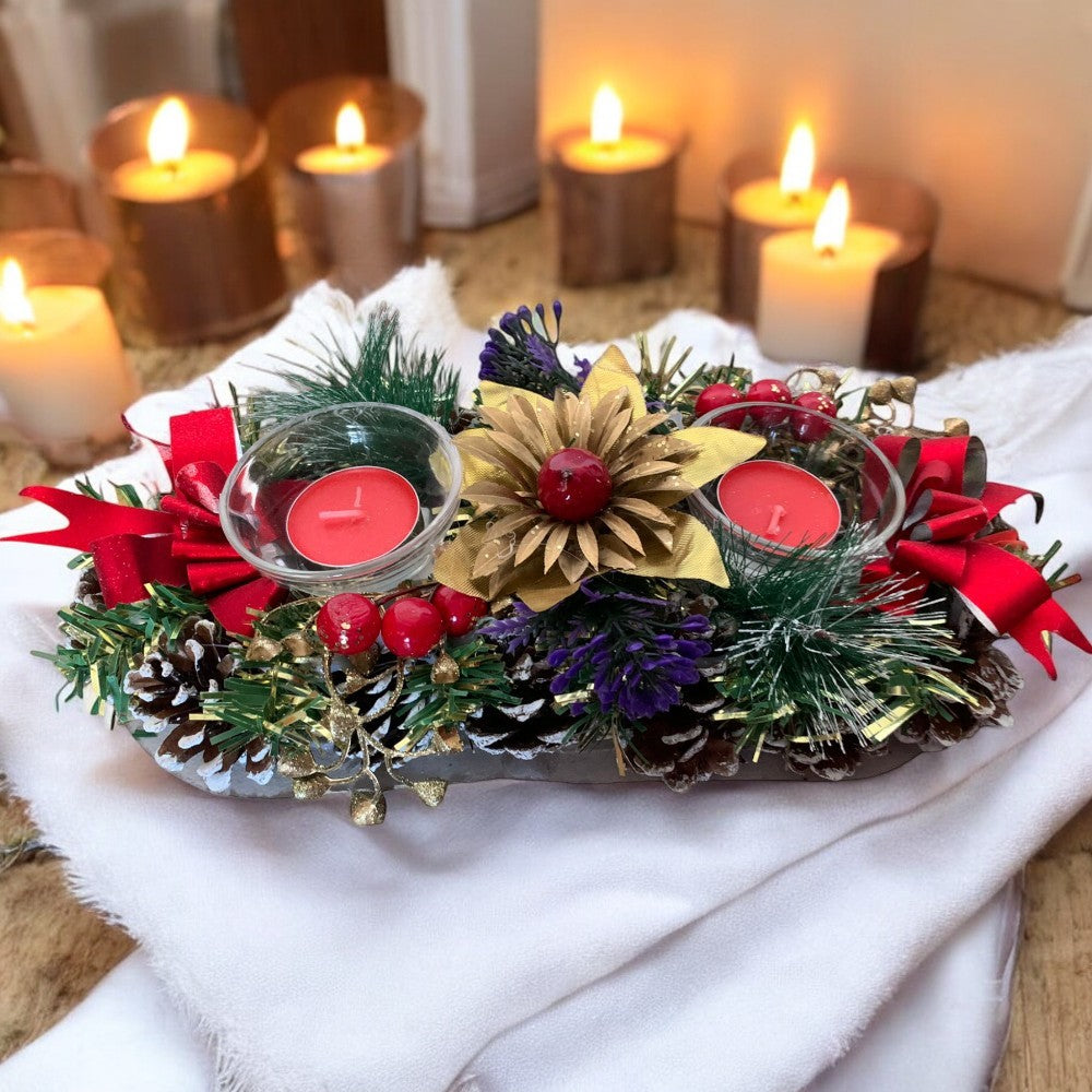 Decor pentru masa de Craciun cu lumanari , 28x13 cm