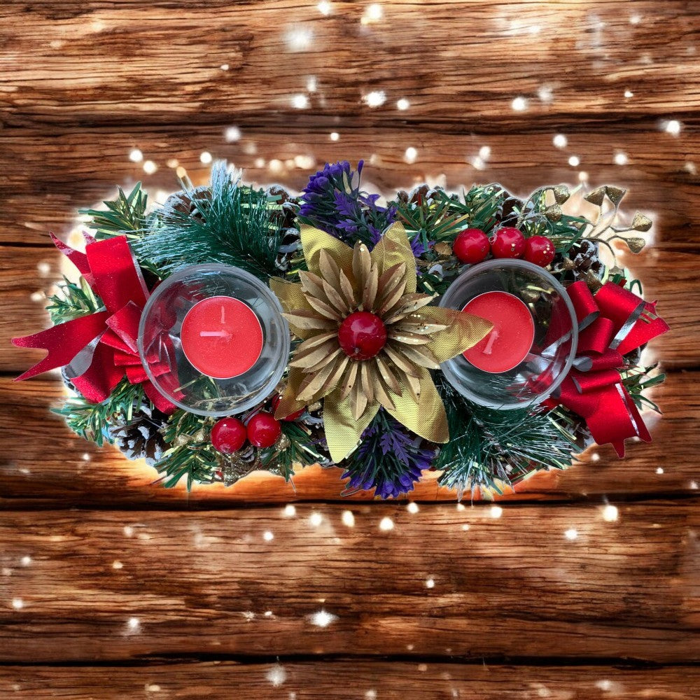 Decor pentru masa de Craciun cu lumanari , 28x13 cm