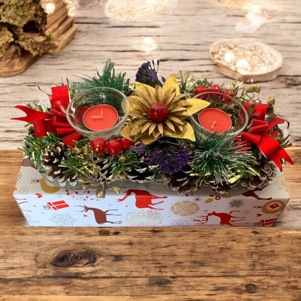 Decor pentru masa de Craciun cu lumanari , 28x13 cm