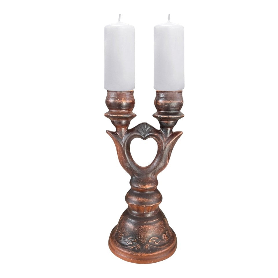 Sfesnic din lut pentru doua lumanari – 24 x 11 cm