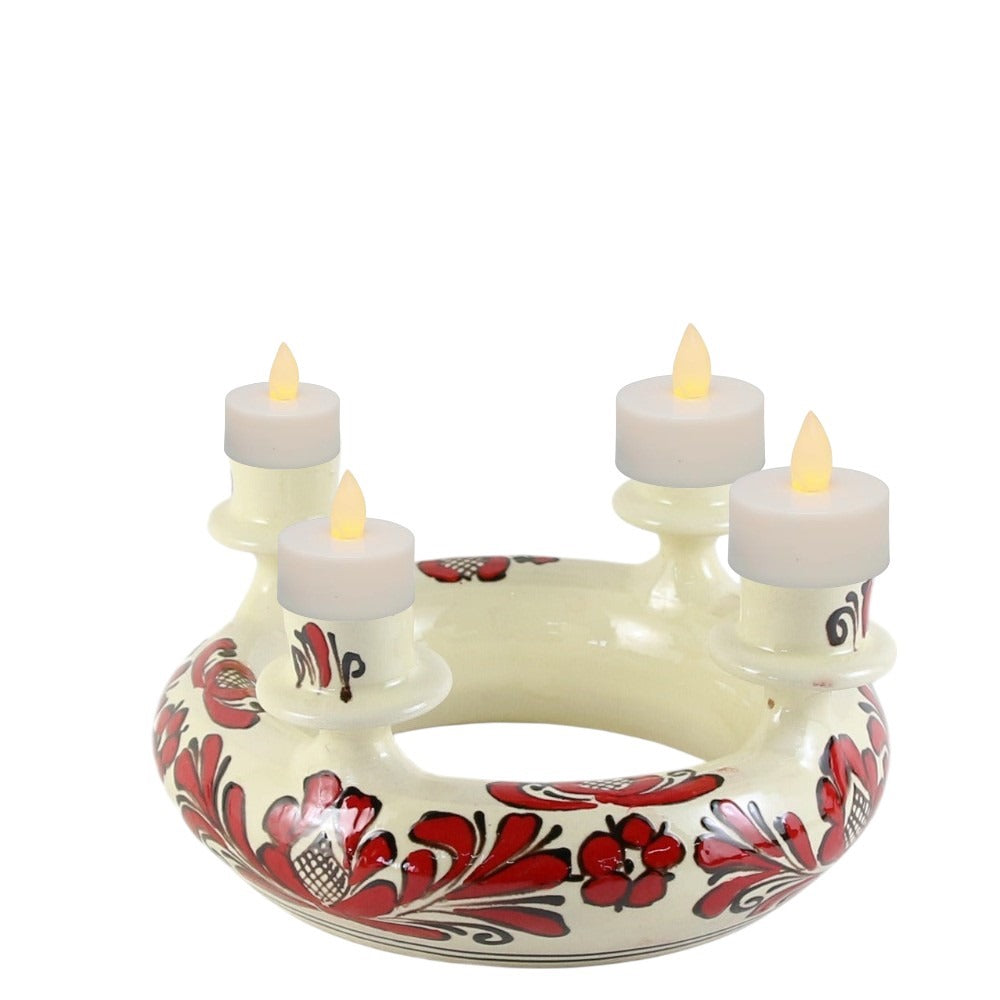Sfesnic cu 4 brate, din ceramica de Corund, 21 CM, pictat cu motive traditionale
