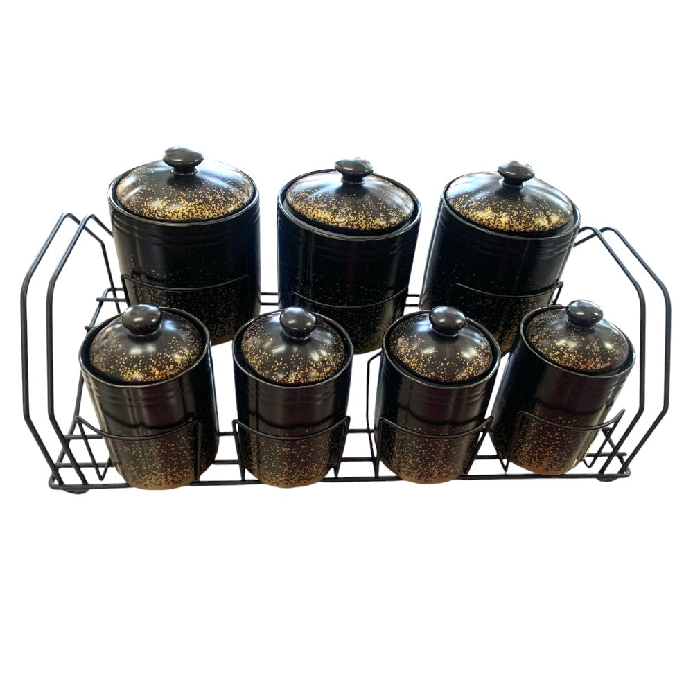 Set de 7 Recipiente pentru Condimente din portelan cu suport de metal, Luxury Collection