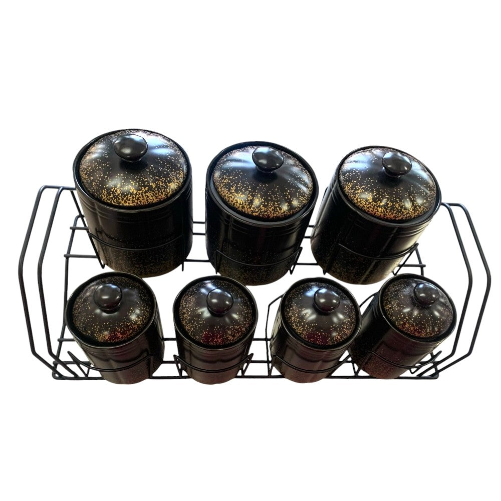 Set de 7 Recipiente pentru Condimente din portelan cu suport de metal, Luxury Collection