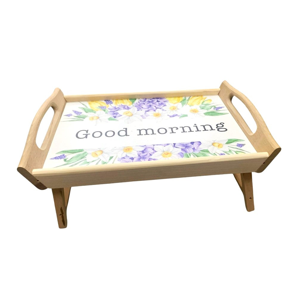 Tava Lemn cu picioare pliabile pentru servire mic dejun ,Model imprimat Color,43x27x20 cm