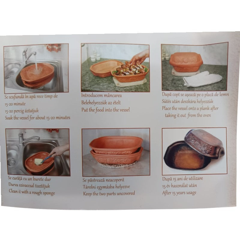 Vas din Lut pentru Sarmale cu Capac si manere, 41x27 cm, 6 l