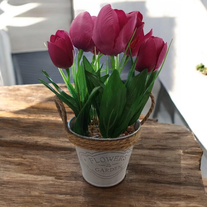 Lalele in ghiveci metalic, 25x10 cm