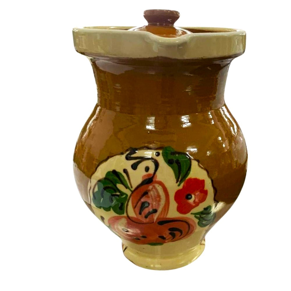 Ulcior Lapte din lut cu Capac, pictat Manual