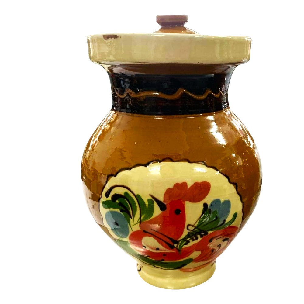 Ulcior Lapte din lut cu Capac, pictat Manual